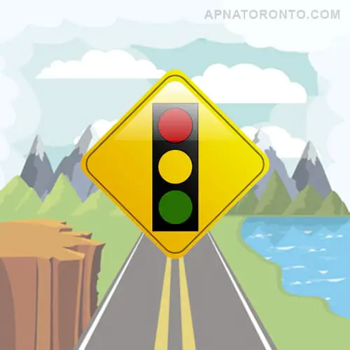 Traffic lights ahead. Slow down