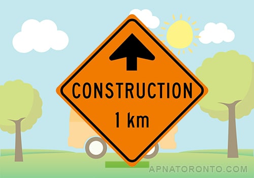 Construction work one kilometre ahead